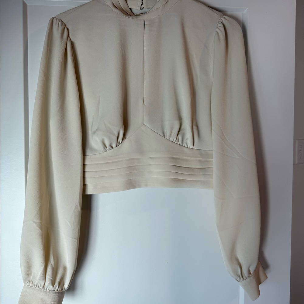 J.O.A. Cream Puff Sleeve Crop Blouse